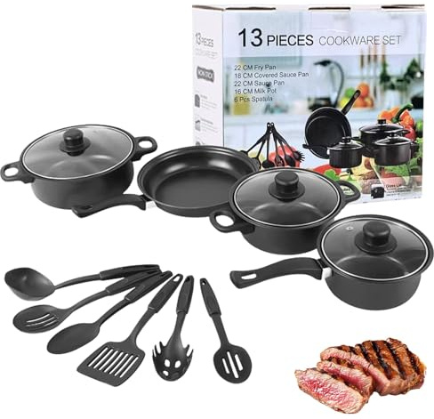Induction Hob Pot Set 13pcs, Nonstick Pots & Spatulas Kitchen Cookware Set
