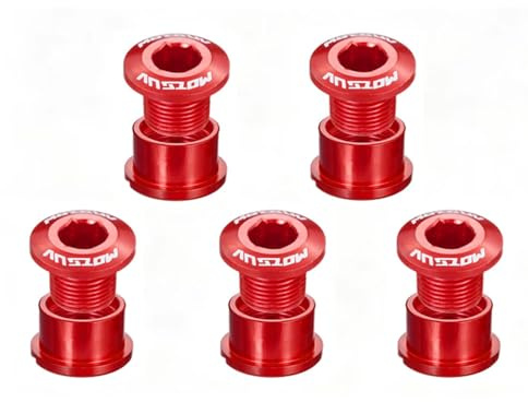 QitinDasen 5 tornillos de plato individuales, aleación de aluminio M8, tuercas para piñón de bicicleta (rojo)