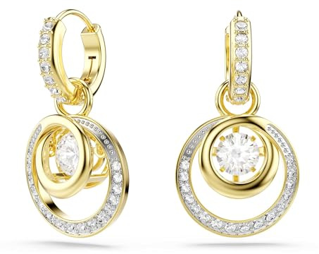 Swarovski Hyperbola drop earrings, Round cut, White, Gold-tone plated