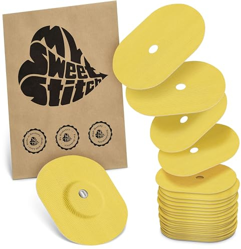 MySweetStitch 25 Fixierpflaster für FreeStyle Libre 3/3 Plus oval Yellow | Hilft gegen vorzeitiges Ablösen, wasserfest und schnell trocknend, hautfreundlich, bis zu 15 Tage Halt