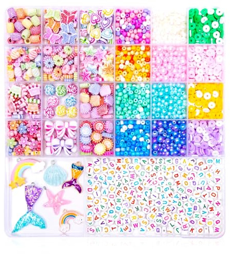 NimblusToy Perlen für Armbänder Kinder, Armbänder Selber Machen, Bastelset Kinder 4 Jahre, 2000+ DIY Selber Machen Basteln Set Halsketten Kunst, Bunte Perlen zum auffädeln Geschenke Mädchen