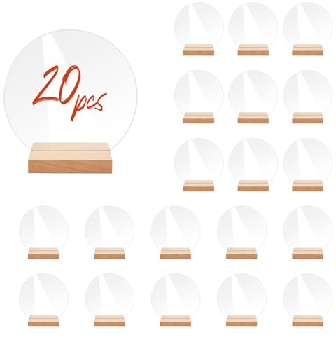 Opaltool Lot de 20 Numéro de Table Mariage en Acrylique avec Support en Bois, Panneaux Transparent Réutilisable pour Noms D'invités, Numéros de Table pour Décoration de Fête de Mariage, événement