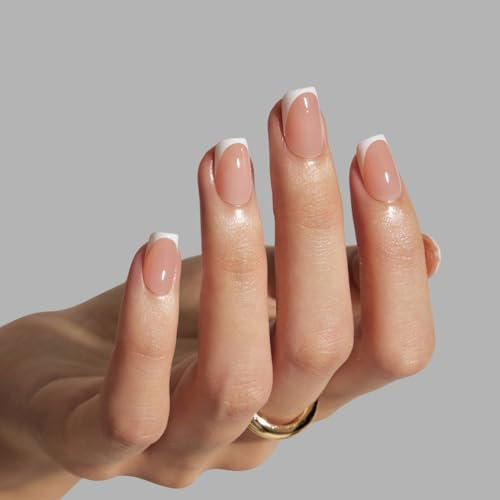 LAMIMOSA Press On Nails French Kurz Quadratisch 32er Set – Weiß Micro French Nails Nägel zum Aufkleben mit Kleber, Soft Gel Short Square Fake Nails in 16 Größen, MICRO FRENCH