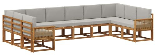 vidaXL Outdoor-Sofagarnitur mit Kissen 10 pcs Natürlich und Hellgrau, Gartenliege, modernes Lounge Set, wetterbeständige Möbel, perfekte Sitzgruppe für den Außenbereich