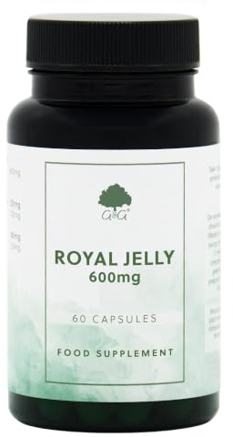 Royal Jelly Capsules 600mg - 60 Capsules - G&G Vitamins | 3:1 High Concentrate, From Honey Bees, Non-GMO, Made in the UK