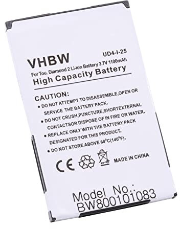 vhbw Akku kompatibel mit HTC Hero, Smart, Tatoo, Tattoo, Touch Diamond 2, Touch Diamond II Handy Smartphone Telefon (1100mAh, 3,7V, Li-Ion)