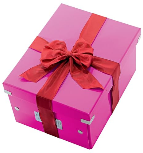 Leitz Click & Store Aufbewahrungsbox mit Deckel Mittel-Groß, Box für Unterlagen bis A4 im Büro u. Haushalt, Transportbox aus 85 % recycelter Premium-Hartpappe, Stabile Metallgriffe, Pink, 60440023
