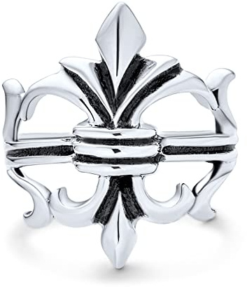 Personnaliser Large Style Antique Oxidée Religieuse .925 Argent Sterling Fleur De Lis Pour Femmes Pour Hommes