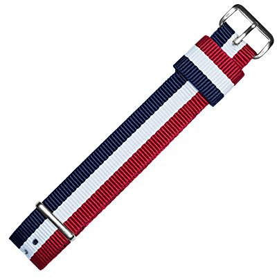 MARBURGER Uhrenarmband 18mm Textil Weiss Rot Blau - Werkzeug Montage Set 9511820000120