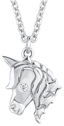 s.Oliver Kette mit Einhorn Anhänger für Mädchen, Zirkonia und 925 Sterling Silber, Rhodiniert