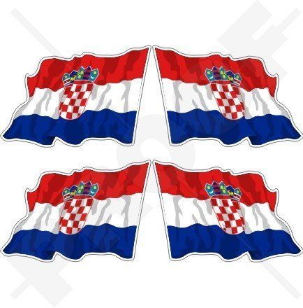 KROATIEN Kroatische Wehende Flagge HRVATSKA 50mm Auto & Motorrad Aufkleber, x4 Vinyl Stickers