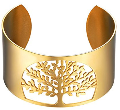 PROSTEEL Damen Offener Armreif 18k vergoldet Baum des Lebens Manschette Armband 40MM breit Weltenbaum Lebensbaum Armspange Armschmuck für Mädchen Frauen