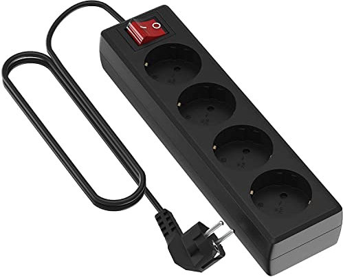 Garza Power - Regleta de 4 enchufes con Interruptor y Toma de Tierra | Ladrón múltiple de 3 Metros | hasta 3680W | Protección Infantil |Cable H05W-F 3G | Color Negro