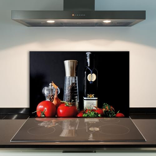 DAMU | Ceranfeldabdeckung 1 Teilig 80x52 cm Herdabdeckplatten aus Glas Tomate Rot Elektroherd Induktion Herdschutz Spritzschutz Glasplatte Schneidebrett