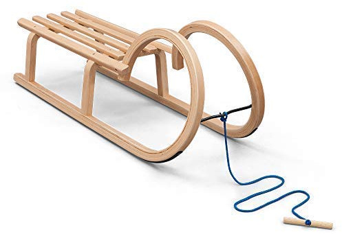Vispronet Decorative Wood Sled with Horns – 39in Snow Sled – Outdoor Decorative Sled with Solid Wood Seat and Pulley Rope – Laminated Beach Wooden Frame – Holds Up to 200lbs