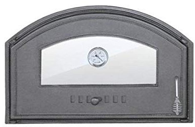 Sellon24® Backofentür 700x460 Gusseisen Ofentür Kamin Pizzaofentür (Linkstür, Mit Thermometer)