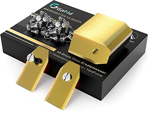 Gafild 45x Titan Messer Klingen, Mähroboter Ersatzmesser Verbesserte Schrauben für alle Automower, Yardforce Mähroboter, Mähroboter Zubehör mit Schrauben Passend (Gold-45x)