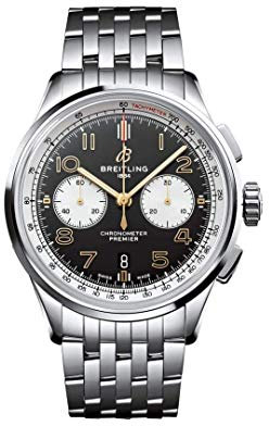 Breitling Herren Chronograph Premier B01 Automatik 42 mm AB0118A21B1A1, Silbernes Edelstahlgehäuse mit Silbernem Edelstahlband, Wasserdicht bis 100 m, Kratzfestes Saphirglas