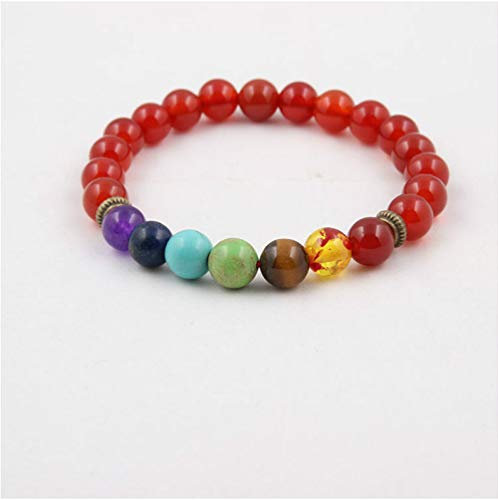 Generic Stein Armband,Naturstein Armreif 7 Chakra Rot Achat Stein Perlen Ellastic Balance Yoga Energie Charme Armbänder Schmuck Für Anxity Männer Mädchen