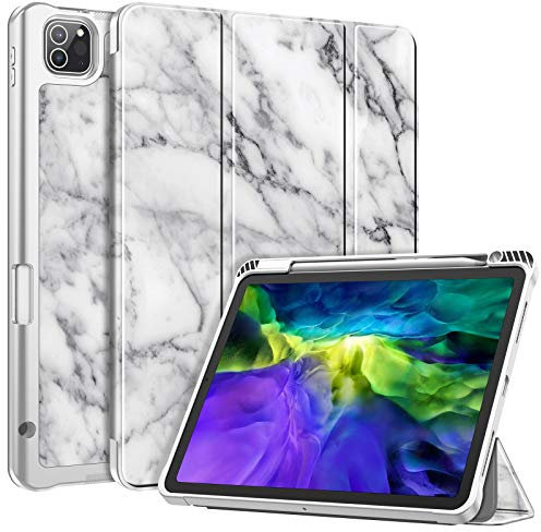 Fintie Hülle für iPad Pro 11 Zoll (2. und 1. Generation, Modell 2020/2018) mit Stifthalter, Soft TPU Rückseite Abdeckung Schutzhülle Intelligent Cover mit Auto Sleep/Wake, Marmor Weiß