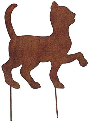 Metall Stecker Katze Rost Stecken Beetstecker Rasenstecker Deko Gras Mieze Kater Gartenstecker Rasen Blumenstecker Gartendekoration Katzenliebhaber Frühling Sommer Herbst Tierfigur braun H36cm B26cm
