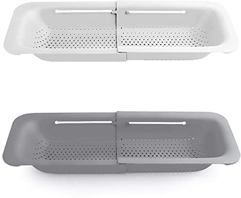 Collapsible Colander Kitchen Extendable Strainer Fruits Vegetables Noodle Pasta Food Drain Basket Space-Saver Portable Drainer Over Sink… (1, 7#White+Grey)