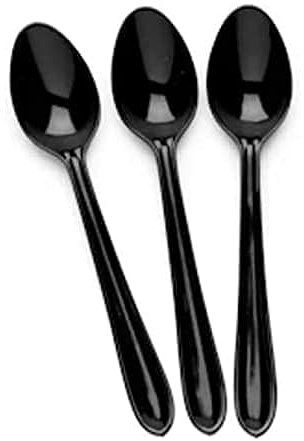 100 Black Plastic Spoons - Heavy Duty - Washable and Reusable