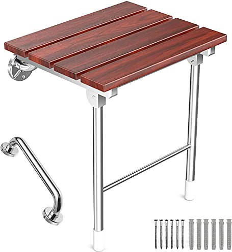 EEUK TTabouret de Douche en Bois Antidérapant Pliant de Salle de Bains Siège de Bain de Vieillard, Siège de Baignoire Mural Chaise de Douche avec Pieds de Support pour Handicapés