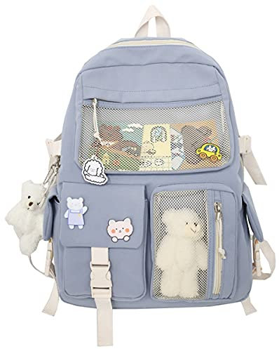 Vocha Kawaii Sac a Dos Femme Japonais Harajuku Anime College Fille Cartable, Cadeau Anniversaire Filles Ados (Blue,L:32cm W:13cm H:43cm)