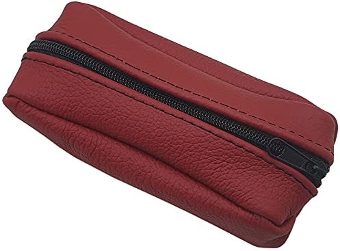 myledershop Große Rindleder Schlüsseltasche/Schlüsseletui/Schlüsselmäppchen/Autoschlüsselhülle mit 2 Reißverschlussfächer Handmade in EU in verschiedenen Farben und Designs (Design 2 / Rot)