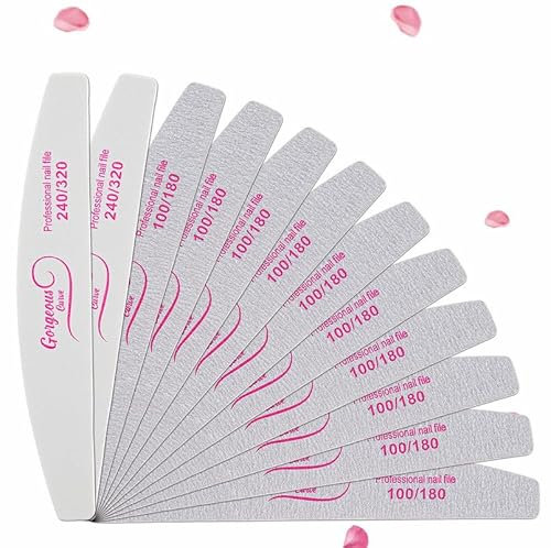 12 PCS Nail Files Professional Set of 12-100/180 - Double Sided Grits Long Lasting Emery Boards for Acrylic & Natural Nails Brand: Gorgeous Curve