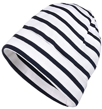 modAS Mütze Maritime Rollmütze Unisex für Kinder und Erwachsene – Ringelmütze Baumwollmütze mit Streifen in Magnolia/Blau bis 52 cm Kopfumfang (Kleinkind)