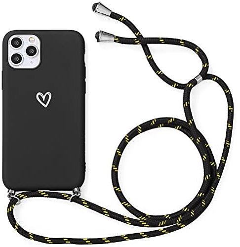 Yoedge Coque avec Cordon pour Huawei P20 Pro, TPU Souple Silicone Mat Etui Antichoc Cover avec Réglable Collier Chaîne Portable Cœur Blanc Motif Housse pour Huawei P20pro (6,1 Pouce), Noir