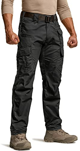 CQR Men's Tactical Pants, Water Resistant Ripstop Cargo Pants, Lightweight EDC Work Hiking Pants, Outdoor Apparel, Duratex Mag Pocket Black, 32W x 32L