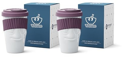 Fiftyeight - To Go Becher Lecker 400 ml - Weinbeere - Bundle mit 2 Stück - Hartporzellan in bruchsicherer Hotelqualität - 100% Made in Germany