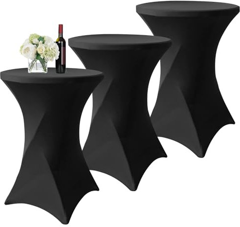 3er-Set Schwarz Stretch Stehtisch Husse für Bistrotisch Ø 80-85 cm Spandex Stretch Tischdecke, Verstärkung im Fußbereich Für Hochzeit Geburtstagsfeier Bankett Stehtische und Bistrotische(80×110cm)