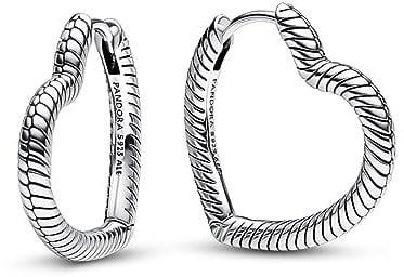 PANDORA Moments Herz Charm-Ohrringe aus Sterling Silber - Kompatibel mit PANDORA Moments Armbänder - ikonisches Schlangengliedermuster