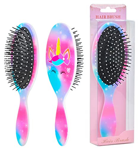 Kinder-Haarbürste für Mädchen und Kleinkinder, nasses und trockenes Entwirren, Haarbürste für lockiges, dickes Haar, schmerzfreier Kamm, Einhorn-Meerjungfrau