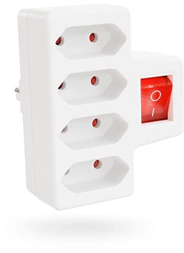greate. 4er Steckdosenadapter mit Schalter bis max. 2300W-Steckdose mit Schalter weiß, 4fach für Eurostecker, Mehrfachsteckdose ohne Kabel, Steckdosenstecker mit Schalter, Multi Socket, 504007
