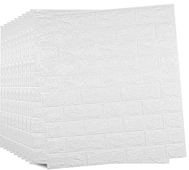 Trafagala 10pcs White Brick Wallpaper Wall Panels 70×77cm Brick Effect Wallpaper Self Adhesive DIY Wall Stickers Waterproof PE Foam Panel Wall Tiles for Bedroom Kitchen Living Room Bathroom Home