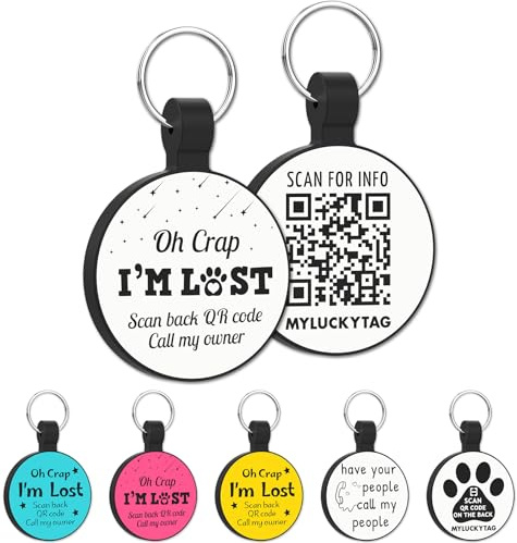 MYLUCKYTAG QR Code Silicone Cat & Dog ID Tag, Digital Pet Tag, Quiet and Durable