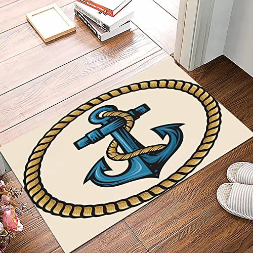 Badematte 50x80cm, Rutschfeste Badteppich, Anker, Sailor Design mit Rundseil und Anker Antik Maritime Nautisch Dekorativ,,Mikrofaser Badvorleger mit, Wasserabsorbierende Weiche teppiche für Badezimmer