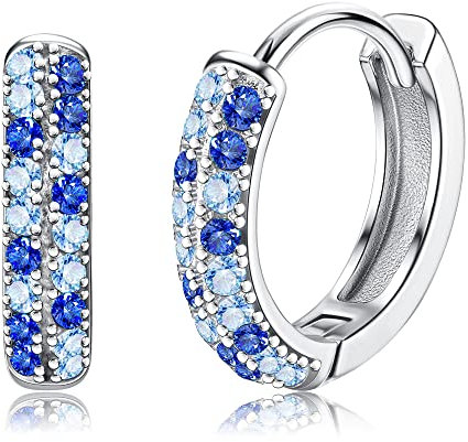 ORAZIO 925 Sterling Silber Creolen für Damen Mit Bunten Cubic Zirkonia - Hypoallergene Huggie Scharnier Knorpel Ohrringe in Blau