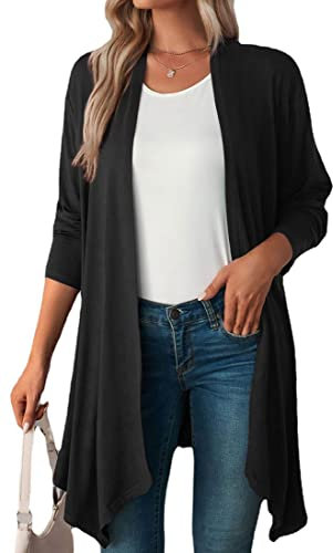 WINKEEY Cardigan da Donna a Manica Lunga Aperto sul Davanti Casual Cardigan Sottile Leggero e Morbido Top Primaverile Elegante Giacca a Maglia, Nero M