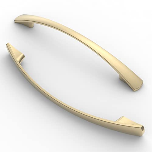 FURNIWARE Pack of 5 Cabinet Pulls, Zinc Alloy Drawer Pulls, Hardware Modern Kitchen Cabinet Door Handles, for Kitchen and Bathroom Cabinets Cupboard, Brass-128mm(5 Inch) Hole Center