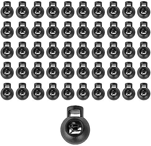 DOJA Barcelona | Fermacorda a Molla Rotondo | Nero | 22mm | Ferma Corda a Molla Plastica | Ferma Cordino a Molla | Fermacorda Doppio Foro | Fermacorda per Cordoncino Elastico Borse, Zaino…