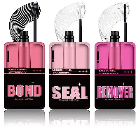 Lash Bond and Seal and Remover 3 in 1 Strong Hold Lash Glue for DIY Eyelash Extension Long Lasting Easy to Use Lash Adhesive Glue Kit for Lash Cluster Individuals (3 * 5ml)