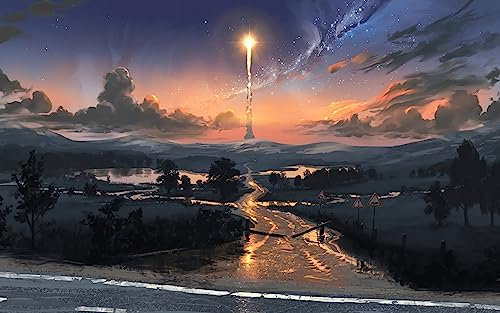 Puzzle mit 1000 Teilen, für Erwachsene, Wolken, digitale Kunst, Bäume, Rakete, Merkur, Sterne, 75 x 50 cm