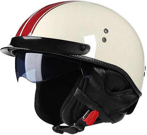 Casque Moto Vintage Casques Jet avec Visière Casques Bols Casque Mobylette avec Lunettes Homologué ECE Rétro Demi Casque Moto Vélo Scooter Chopper pour Adultes Homme et Femme