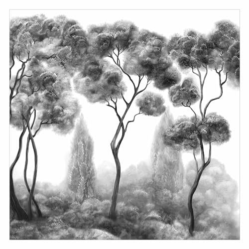 Bilderwelten Fototapete Bäume 288cm x 288cm Modern Natur Schwarz-Weiß Baumtapete Vliestapete Tapete Wanddeko Ideen Wohnzimmer Schlafzimmer Küche